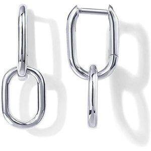 14K White Gold Convertible Link Earrings Women Paperclip Link Chain Drop Dangle